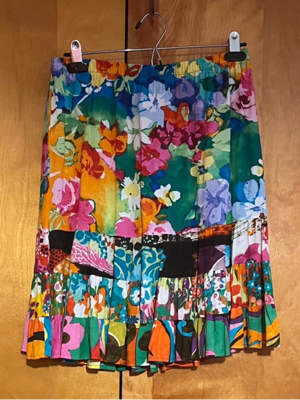 Jams World Large “Day Glow” Multicolor Floral Patchwork Hattie Skirt